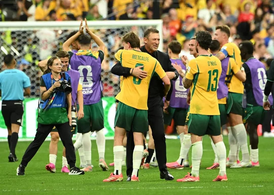 Jugadores de Australia celebrando después del partido Jugadores de Australia celebrando después del partido