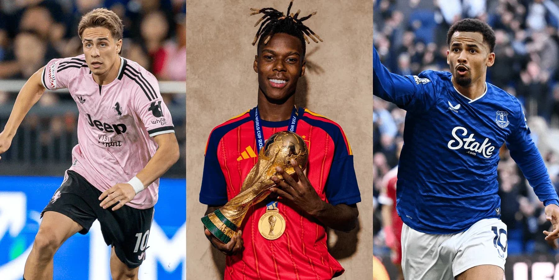 Tres futbolistas en acción y celebrando logros Tres futbolistas en acción y celebrando logros