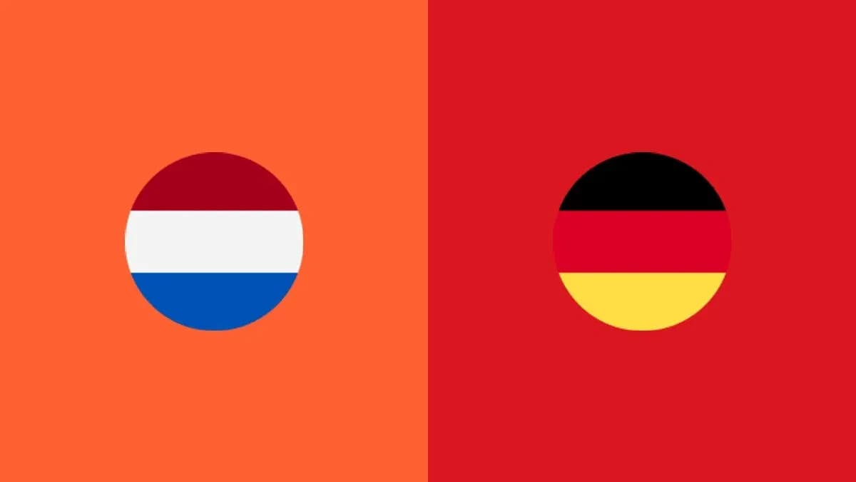 Banderas de Países Bajos y Alemania en fondo colorido Banderas de Países Bajos y Alemania en fondo colorido