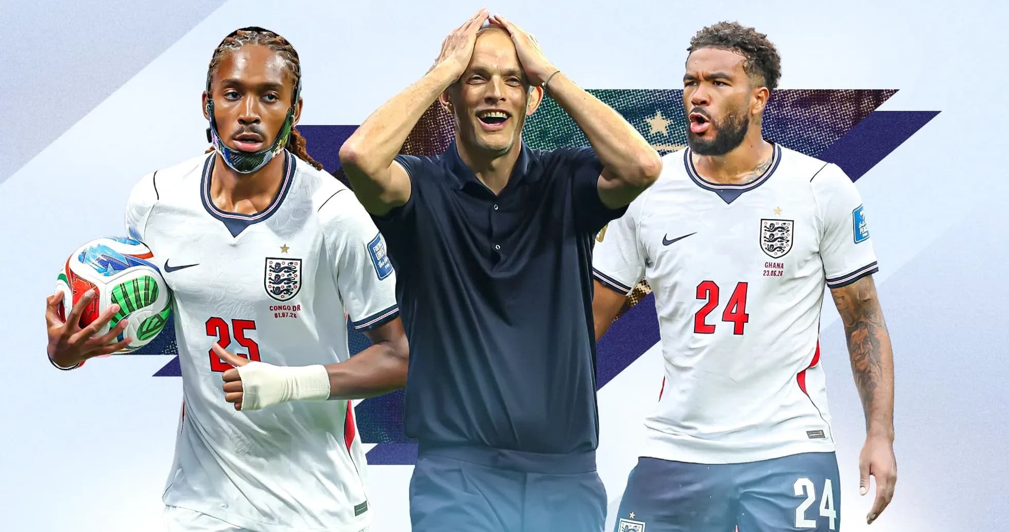 Jugadores de Inglaterra y entrenador durante partido Jugadores de Inglaterra y entrenador durante partido