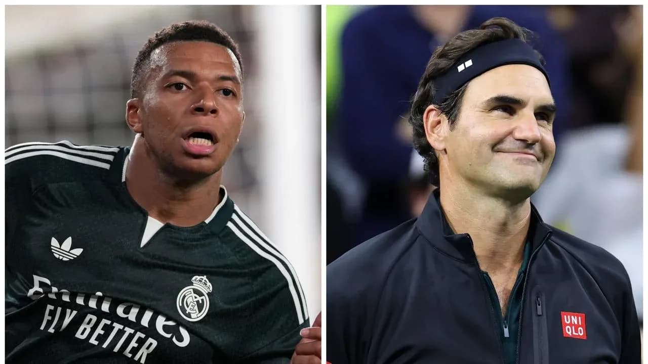 Kylian Mbappé y Roger Federer en imágenes separadas Kylian Mbappé y Roger Federer en imágenes separadas