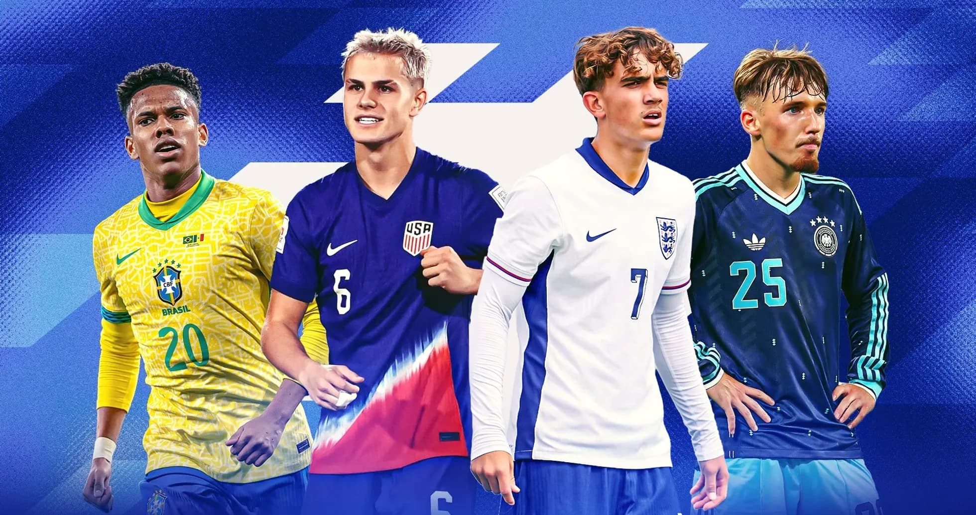 Jugadores de Brasil, Estados Unidos, Inglaterra y Alemania Jugadores de Brasil, Estados Unidos, Inglaterra y Alemania