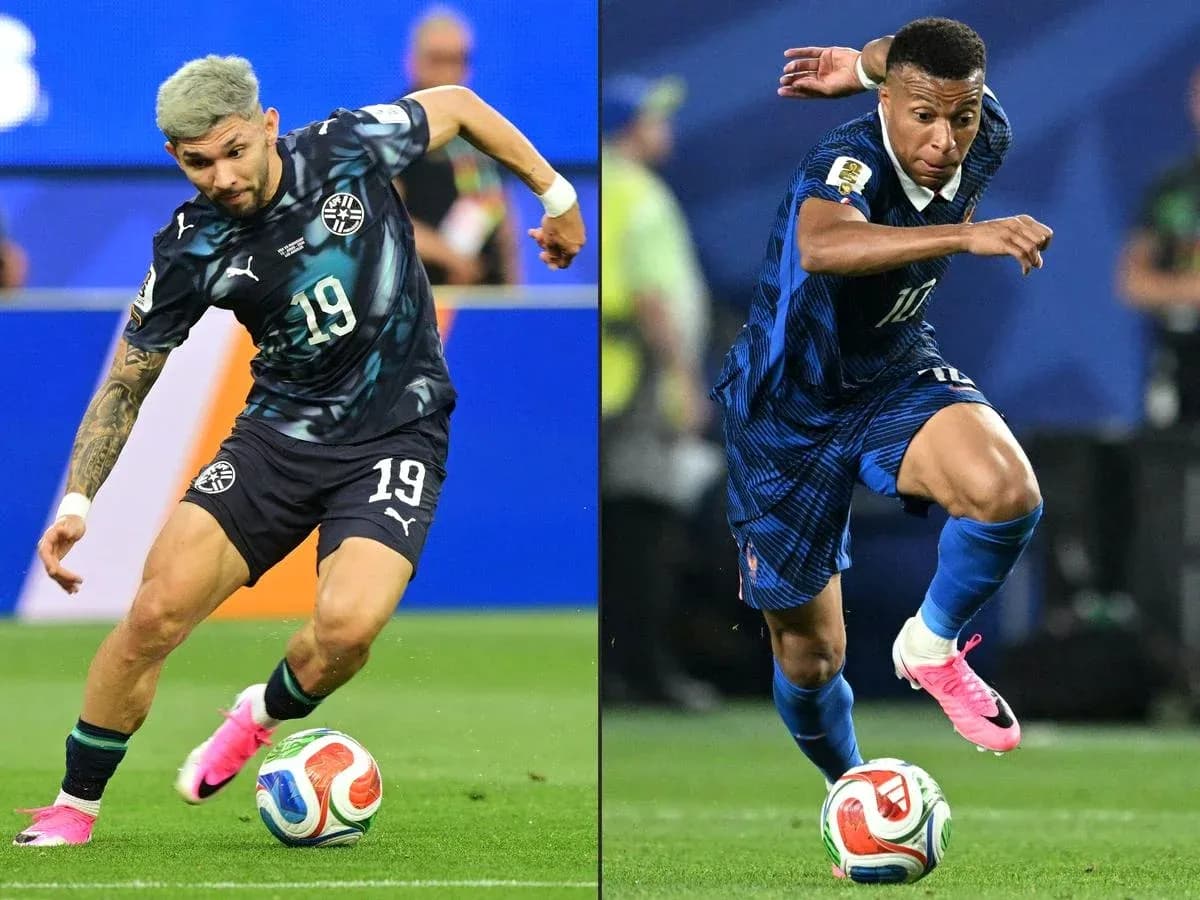 Jugadores de Paraguay y Francia en acción Jugadores de Paraguay y Francia en acción