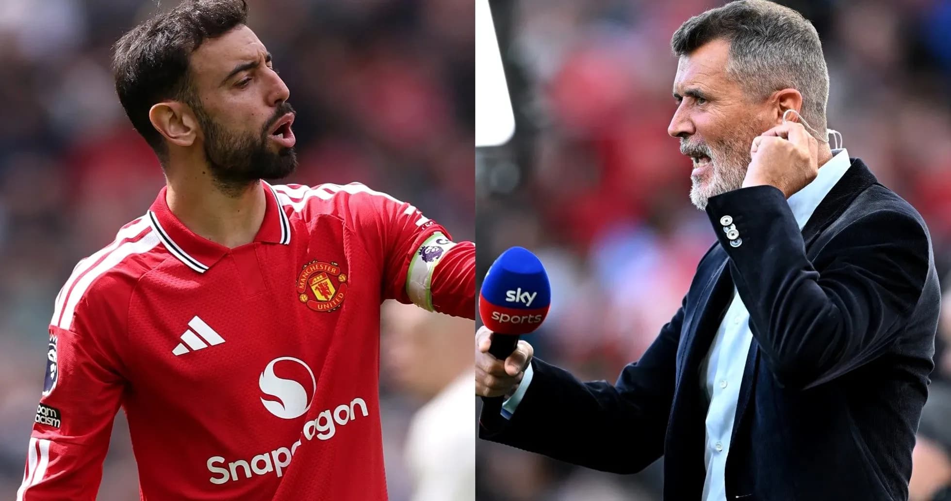 Bruno Fernandes y Roy Keane en acción durante partido Bruno Fernandes y Roy Keane en acción durante partido