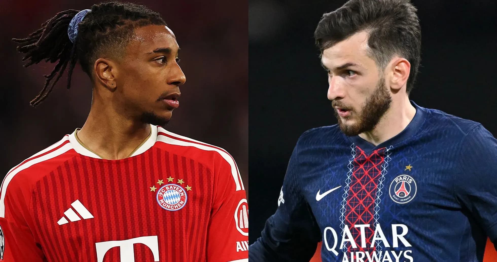 Jugadores de Bayern Múnich y PSG en primer plano Jugadores de Bayern Múnich y PSG en primer plano